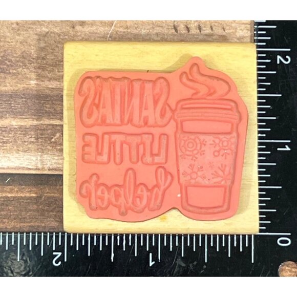 CRAFTSMART 529334 SANTAS LITTLE HELPER COFFEE WOOD MOUNTED RUBBER STAMP - Picture 4 of 4